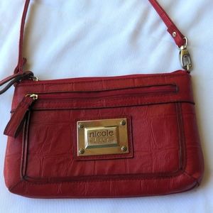 Nicole by Nicole Miller Red Leather Croc Embossed Wristlet/Crossbody